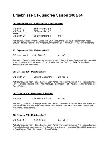 Ergebnisse C1-Junioren Saison 2003/04 - VfL Sürth