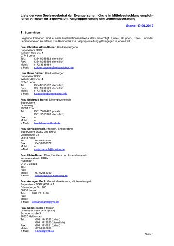 aktuelle Liste der Supervisoren - Seelsorgeseminar der EKM