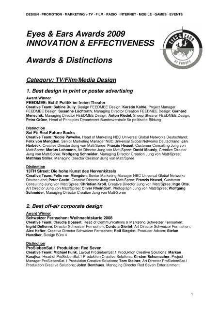 Eyes & Ears Awards 2009 INNOVATION ... - EEOFE