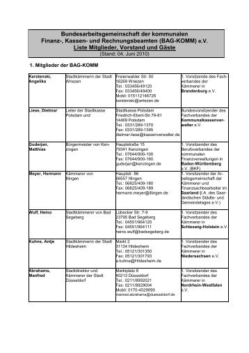 Liste des Vorstandes - Fachverband der Kämmerer in ...