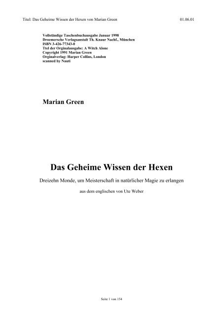 Das Geheime Wissen der Hexen von Marian Green - cmszd