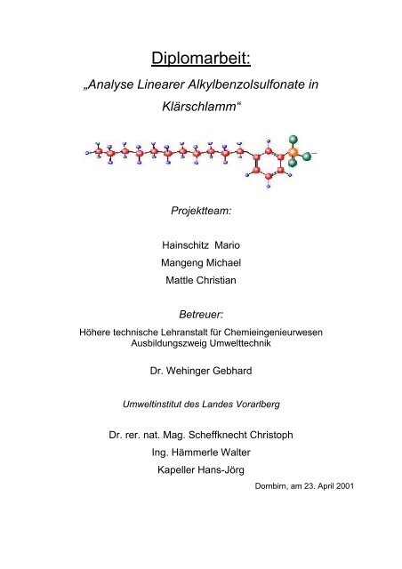 Analyse linearer Alkylbenzolsulfonate in Klärschlamm - Vorarlberg