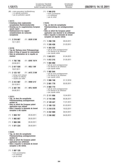 Bulletin 2011/50 - European Patent Office