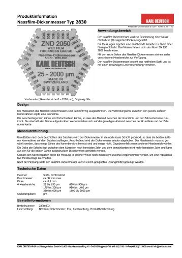 Produktinformation Nassfilm-Dickenmesser Typ 2830 - Karl Deutsch