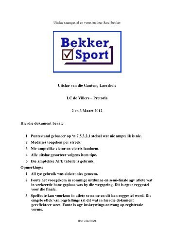 Gauteng Primêre skole - Pretoria - Bekker Sport