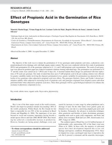 Effect of Propionic Acid in the Germination of Rice Genotypes