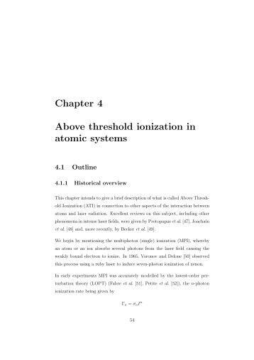 Chapter 4 Above threshold ionization in atomic systems
