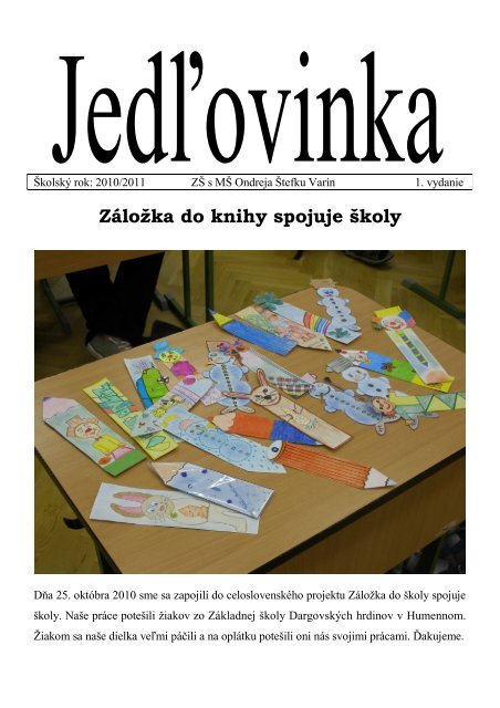 prve cislo jedlovinky - ZŠ s MŠ O. Štefku, Varín