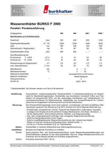 Wasserenthärter BURKO F 3900 - Burkhalter AG