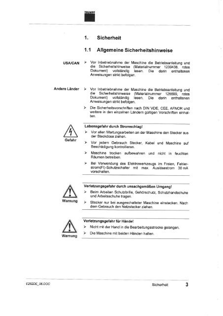 1. Sicherheit 1.1 Allgemeine Sicherheitshinweise