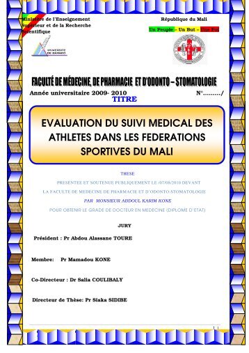 evaluation du suivi medical des athletes dans les federations ...