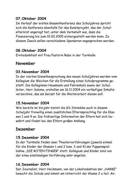 SCHULJAHR: 2004 / 2005 - Grundschule Steimbke