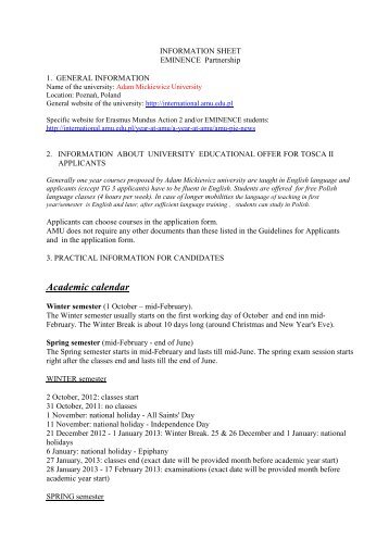 information sheet - Adam Mickiewicz University, Erasmus Mundus ...