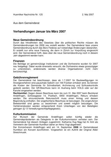 Verhandlungen Januar bis März 2007 - auf Humlikon.ch