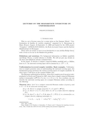 LECTURES ON THE SHAFAREVICH CONJECTURE ON ...