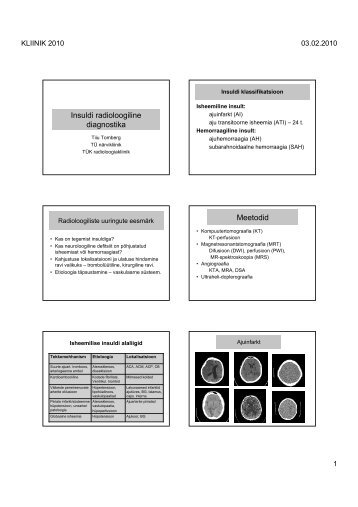 Insuldi radioloogiline diagnostika Meetodid