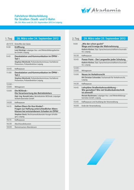Fahrlehrer-Weiterbildung für Straßen-/Stadt- und U ... - VDV-Akademie