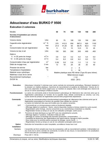 Adoucisseur d'eau BURKO F 9500 - Burkhalter AG