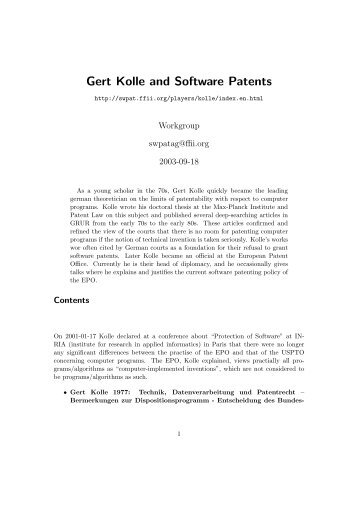 Gert Kolle and Software Patents - FFII