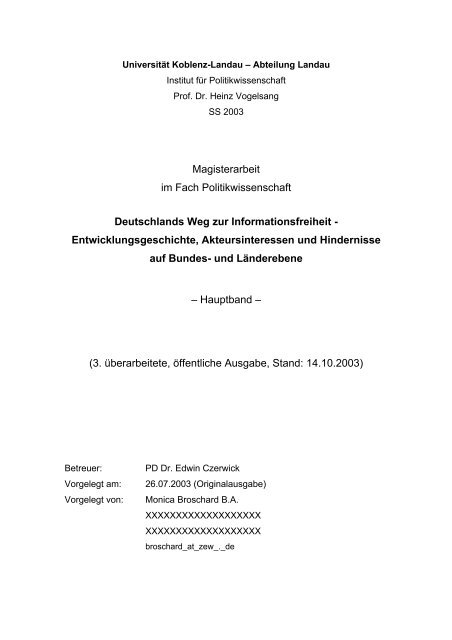 Deutschlands Weg zur Informationsfreiheit - Index of