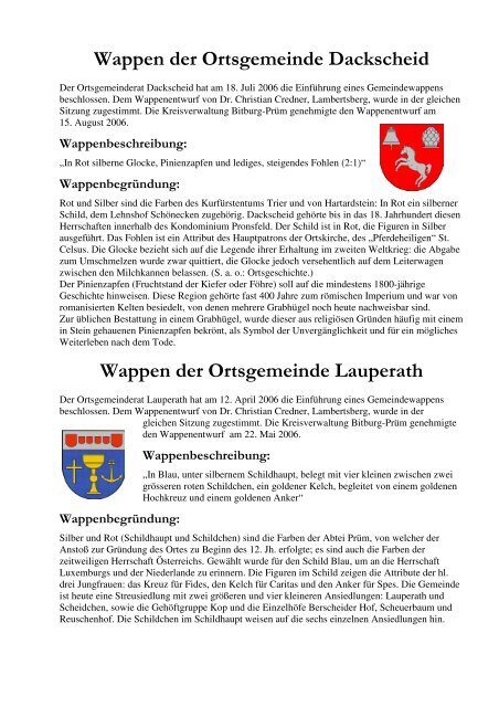 Verwaltungsbericht 2006 der Verbandsgemeinde Arzfeld