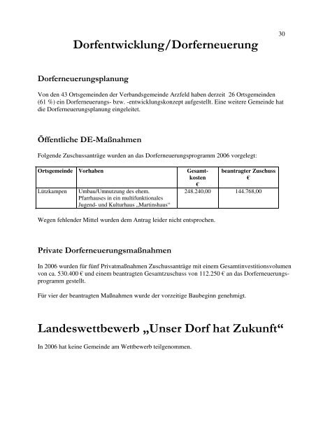 Verwaltungsbericht 2006 der Verbandsgemeinde Arzfeld