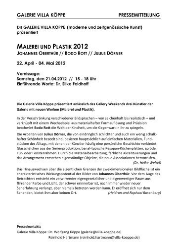 malerei und plastik 2012 - Galerie Villa Köppe • Berlin - Grunewald