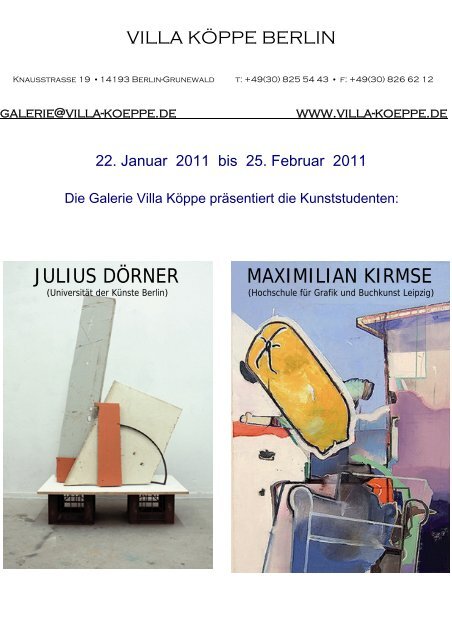 JULIUS DÖRNER MAXIMILIAN KIRMSE - Galerie Villa Köppe