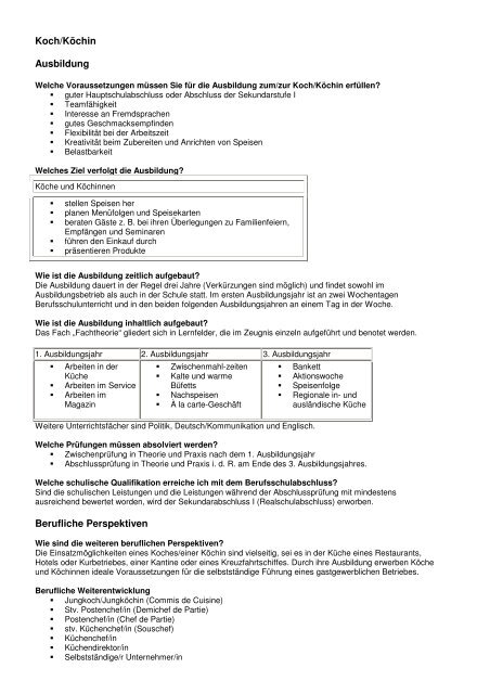 Koch/Kchin Ausbildung Berufliche Perspektiven - BBS Walter ...