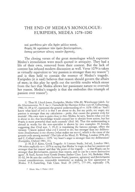THE END OF MEDEA'S MONOLOGUE: EURIPIDES, MEDEA 1078 ...