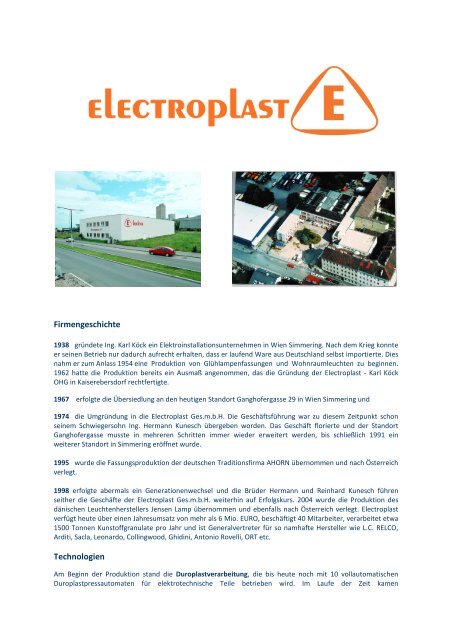 Electroplast Firmengeschichte - Althofen