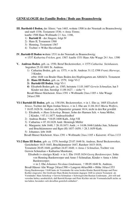 Genealogie Der Familie Boden Bode Aus Braunschweig