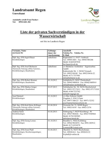 Liste der privaten Sachverständigen in der ... - Landkreis Regen