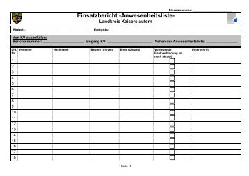 Einsatzbericht -Anwesenheitsliste- - Landkreis Kaiserslautern