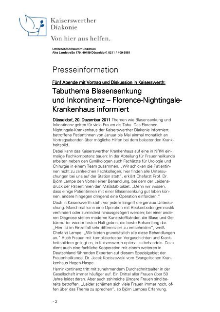 Tabuthema Blasensenkung und Inkontinenz - bei der ...