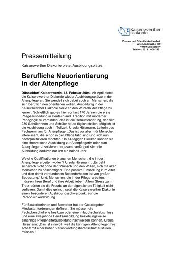 Berufliche Neuorientierung in der Altenpflege - bei der ...