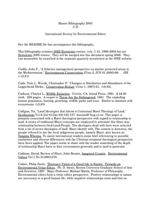 International Society C-D 2003 Bibliography for Master