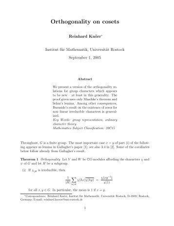 Orthogonality on cosets - Universität Rostock