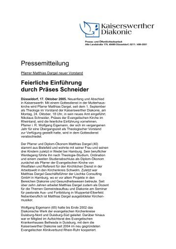 Feierliche Einführung durch Präses Schneider - bei der ...