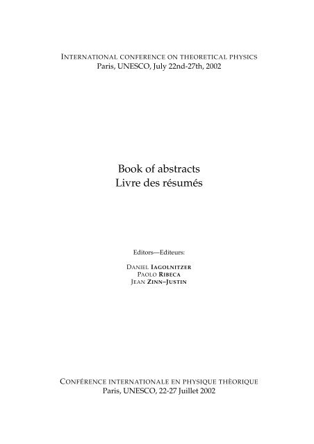 Book Of Abstracts Livre Des Resumes Extra Materials Springer