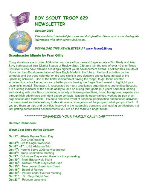 BOY SCOUT TROOP 629 NEWSLETTER