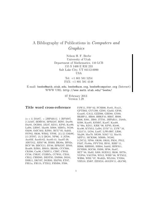 Computers and Graphics - Index of files in - University of Utah