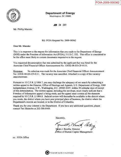 FOIA May 2009 Responses - U.S. Department of