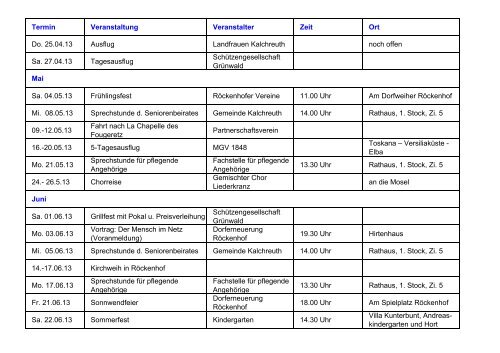 Veranstaltungskalender 2013 - Gemeinde Kalchreuth