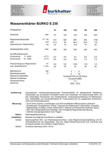Wasserenthärter BURKO S 230 - Burkhalter AG