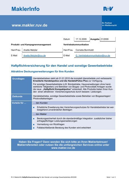 MaklerInfo 21/2009: Haftpflichtversicherung für den ... - Service-Seite