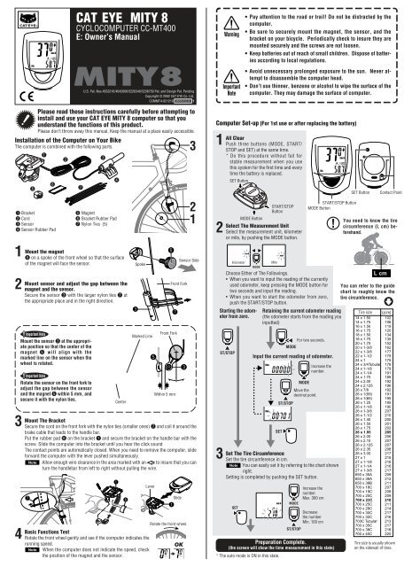 cateye enduro 8 wheel size setting