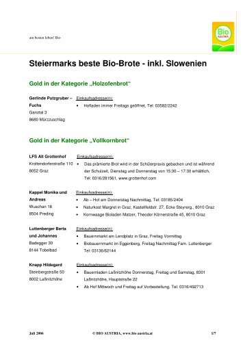 Steiermarks beste Bio-Brote - inkl. Slowenien