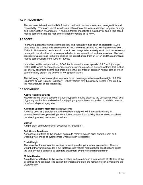 RCAR Low-speed structural crash test protocol
