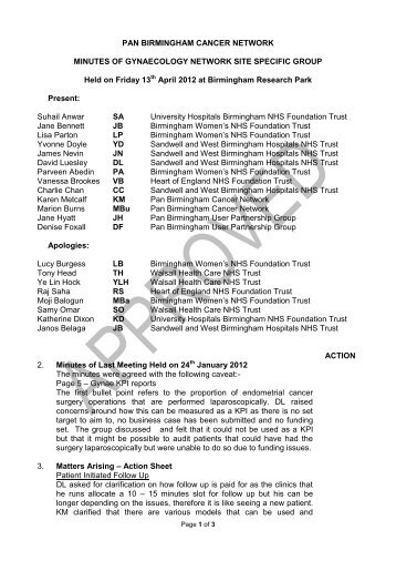 PAN BIRMINGHAM CANCER NETWORK MINUTES OF ...